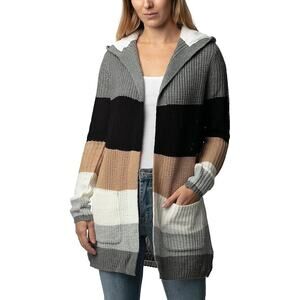 Almost Famous Rugby Stripe Sherpa Lined Hooded Long Cardigan XL